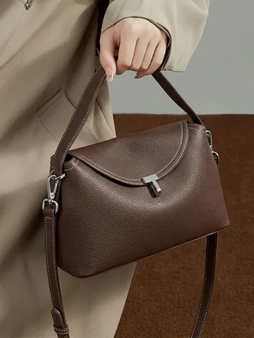 Borsa a Mano da Donna di Lusso in Pelle PU Grana di Litchi Con Serratura in Metallo a T Cuciture a Contrasto Borsa a Tracolla Per Ufficio Quotidiano