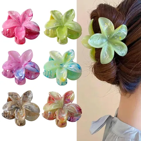 Marmor Textur Blume Haarklammern Für Damen Plumeria Form Lackiert PS Große Haargreifer Mode Haarschmuck