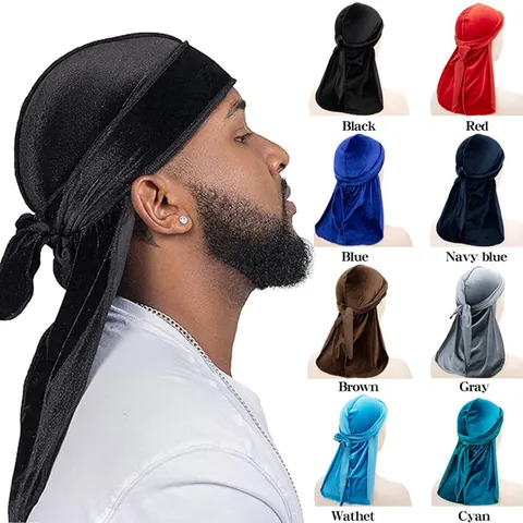 Durag in Velluto a Coda Lunga Copricapo Hip-Hop Cappello da Pirata Morbido Poliestere Turbante Regolabile per Uomo Donna Accessori per Capelli