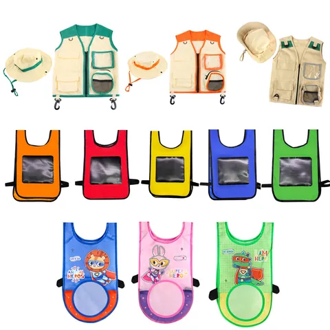 Gilet E Cappello Da Esploratore All'aperto Per Bambini Costume Da Avventura Tasche Multiple Gioco Di Ruolo Campeggio Poliestere