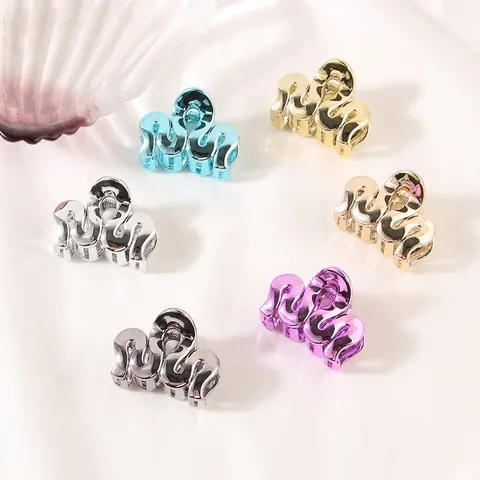 Kleine Kunststoff Wellenförmige Metallische Textur Mini Haarklammern Elegante Geometrische Schleife Kleine Krabben Clips Für Damen Alltag Kopfschmuck
