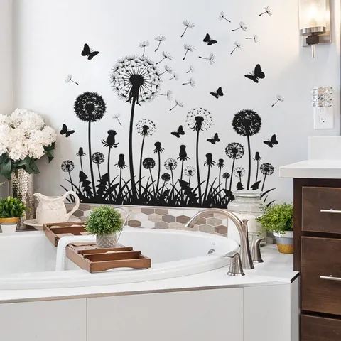 Pegatinas de Pared de Botella de Vidrio con Flores de Acuarela Impermeable PVC Calcomanías de Florero para Cocina Sala