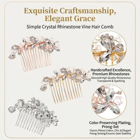Vintage Rhinestone Crystal Bridal Hair Comb Elegant Alloy Leaf Flower Wedding Headpiece For Women Banquet Party Hair Jewelry