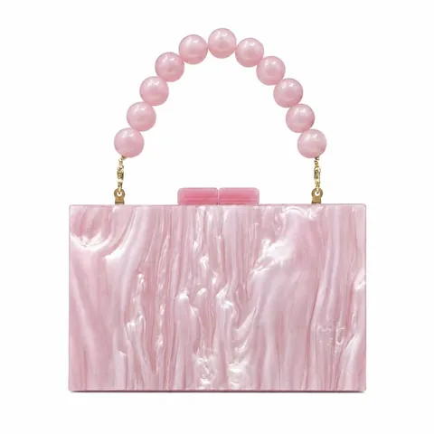 Acrylic Marble Texture Evening Clutch Bag With Beaded Handle Formal Wedding Party Handbag For Women Vintage Style