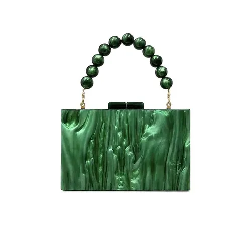 Acrylic Marble Texture Evening Clutch Bag With Beaded Handle Formal Wedding Party Handbag For Women Vintage Style