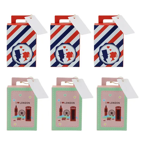 Mini Suitcase Candy Box Portable Paper Gift Box With Thank You Tags For Wedding Party Favors Retro London Theme Suitcase Box