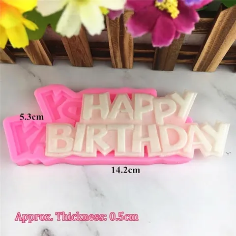 Happy Birthday Letter Silicone Mold For DIY Cake Decoration Fondant Chocolate Baking Tools Pink Grey Silicone Cake Mold