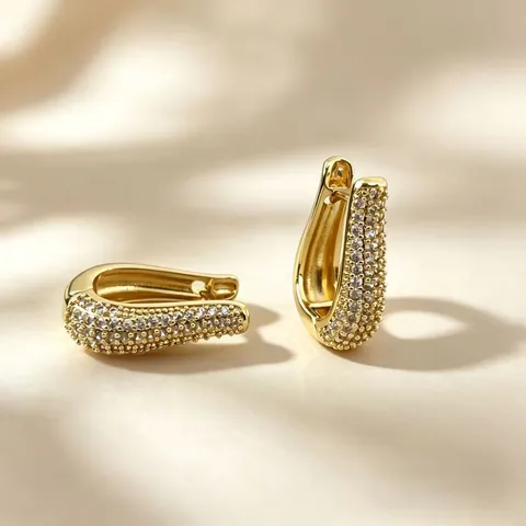 Minimalistische Kupfer Strass Huggie Hoop Ohrringe Für Damen Glänzend Pave Setting U-Förmige Geometrische Kleine Ohrringe Schmuck Geschenk