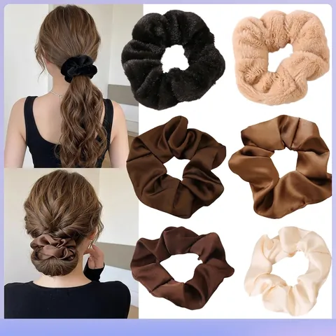 Elastici per Capelli in Ecopelliccia e Raso per Donna Eleganti Elastici Tinta Unita Supporto per Coda di Cavallo Accessori per Capelli