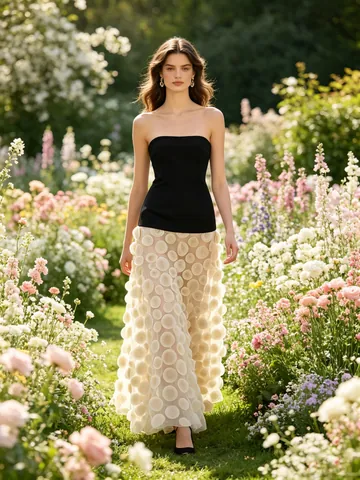 Abito Lungo Senza Spalline Elegante Senza Maniche Vita Alta Tulle Pois 3D Serata Poliestere Elastan