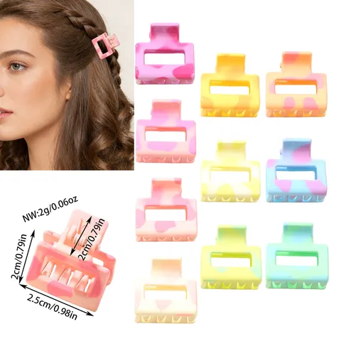 Mini Quadrat Hohl Haarkralle Für Damen Marmor Kuhmuster Harz Haarklammer Kleine Elegante Geometrische Haarschmuck