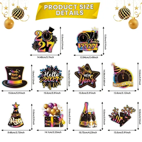 2027 Happy New Year Party Swirl Decorations Colorful Foil Stamping Paper Hanging Ornaments Celebration Decor For Home Office