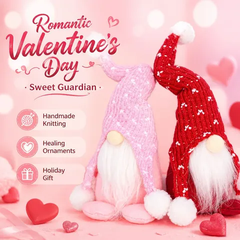 Gnomo Senza Volto di San Valentino Bambola di Peluche Cappello a Maglia Pois Barba Bianca Tomte Ornamento Decorazione Desktop Casa