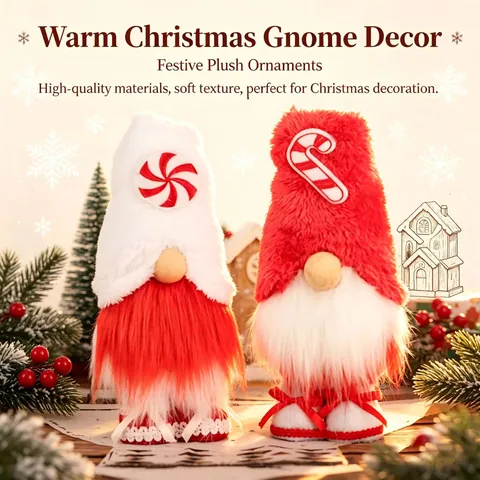 Handmade Christmas Gnome Plush Decoration Candy Gingerbread Man Pattern Rudolf Faceless Doll For Xmas Home Party Decor