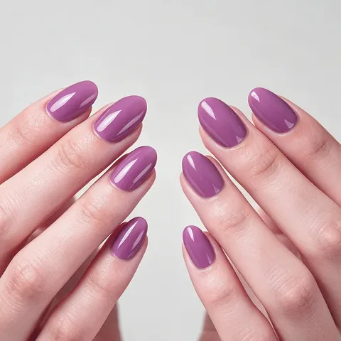 Glossy Solid Color Press On Nails Oval Shape Magenta Purple ABS Full Cover Artificial Fake Nails For Women Daily Wear