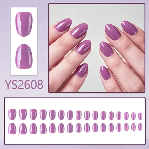 Glossy Solid Color Press On Nails Oval Shape Magenta Purple ABS Full Cover Artificial Fake Nails For Women Daily Wear