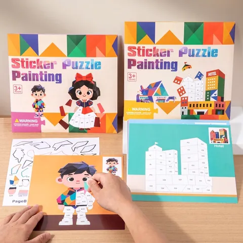 Pädagogisches 3D Geometrisches Aufkleber Puzzle Malerei Für Kinder DIY Tier Transport Gebäude Charakter Frühentwicklung Spielzeug