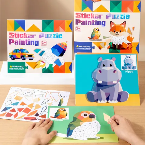 Pädagogisches 3D Geometrisches Aufkleber Puzzle Malerei Für Kinder DIY Tier Transport Gebäude Charakter Frühentwicklung Spielzeug