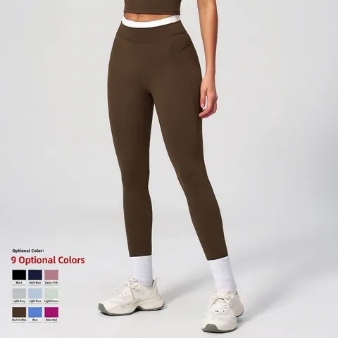 Yoga Leggings Dames Hoge Taille Buikcontrole Color Block Geribbelde Taille Nylon Spandex 4-Way Stretch Gym Fitness