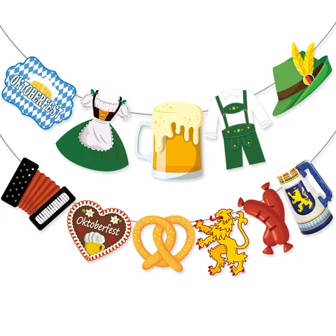 Oktoberfest Party Banner Dekoration Bayerisches Bierkrug Brezel Löwe Muster Bayerisches Festival Event Hängegirlande