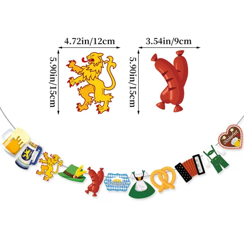 Oktoberfest Party Banner Dekoration Bayerisches Bierkrug Brezel Löwe Muster Bayerisches Festival Event Hängegirlande