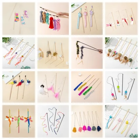 Juguete Interactivo Varita Para Gatos Con Plumas Cascabeles Vara De Madera Y Plástico Para Mascotas