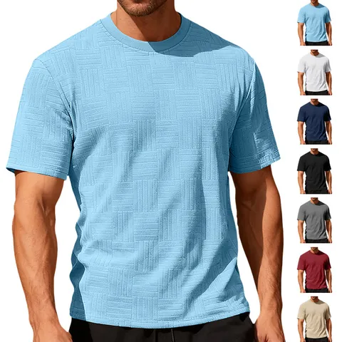 Camiseta Hombre Manga Corta Poliéster Jacquard Gofre Transpirable Informal Holgada Cuello Redondo Top Deporte Verano