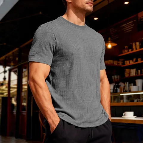 Camiseta Hombre Manga Corta Poliéster Jacquard Gofre Transpirable Informal Holgada Cuello Redondo Top Deporte Verano