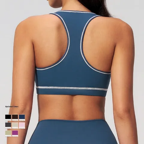 Sport BH Damen Racerback Yoga Weste Gebürstetes Nylon Spandex Kontrastnaht Workout Athletik Tanktop Polster