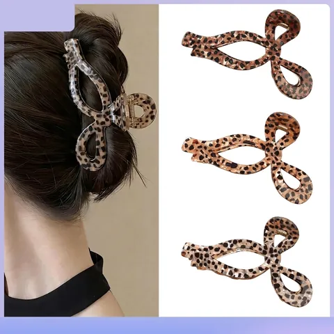 Pinza de Garra Vintage de Acetato Estampado de Leopardo para Mujer Forma de Lazo Grande Carey Antideslizante Accesorios