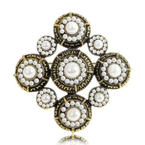 Vintage Baroque Artificial Pearl Brooch Pin Alloy Inlaid Jewelry Accessory For Women Men Antique Gold Silver Decoration