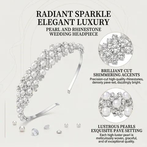 Diadema de Novia Elegante de Aleación con Perlas Artificiales de Imitación y Strass Tiara Accesorio para el Pelo Boda Fiesta Mujer