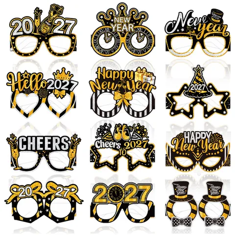 2027 Happy New Year Party Glasses Glitter Cardboard Celebration Eyewear Festive Photo Booth Props Cheers New Year Eve Decor