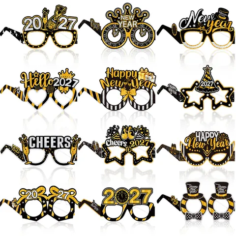 2027 Happy New Year Party Glasses Glitter Cardboard Celebration Eyewear Festive Photo Booth Props Cheers New Year Eve Decor