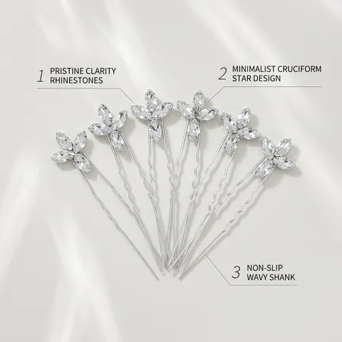 Silberne Legierung Blume U-Förmige Haarnadeln Mit Marquise-Strass Funkelnder Braut Kopfschmuck Für Damen Elegante Haarstyling-Accessoires