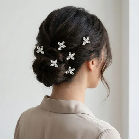 Silberne Legierung Blume U-Förmige Haarnadeln Mit Marquise-Strass Funkelnder Braut Kopfschmuck Für Damen Elegante Haarstyling-Accessoires
