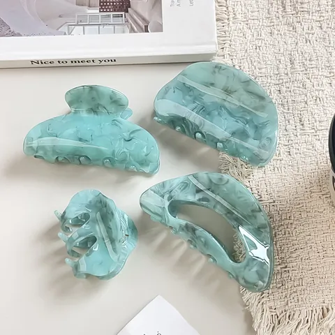 Pinza para el Cabello de Acrílico con Patrón de Mármol Geométrico para Mujer Azul Lago Clip de Tiburón Antideslizante Accesorios