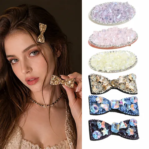 Lussuosi Fermagli per Capelli con Fiocco in Strass per Ragazze Eleganti Clip BB Ovali in Cristallo Fermagli in Metallo Fatti a Mano