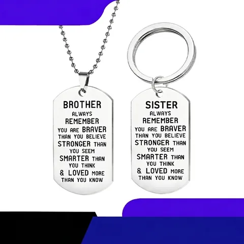 Edelstahl Dog Tag Anhänger Halskette Und Schlüsselanhänger Mit Gravierten Inspirierenden Zitaten Für Bruder Schwester
