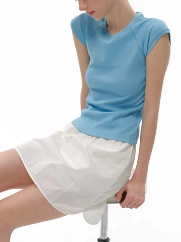 Women Slim Fit T-Shirt Cotton Blend Ribbed Knit Crew Neck Raglan Cap Sleeves Solid Color Casual Basic Streetwear Top