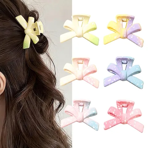 Candy Color Gradient Bow Hair Claw Clip Macaron Splatter Pattern Plastic Butterfly Hair Clip For Women Daily Accessories