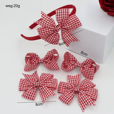 Ensemble 5 Pièces Serre-tête et Barrettes à Nœud Carreaux Gingham Douce Princesse Accessoires Cheveux pour Filles Femmes