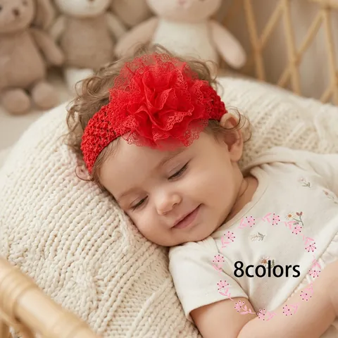 Diadema de Flores de Encaje para Bebé Recién Nacido Cinta para el Pelo Elástica de Nailon para Niñas Estilo Princesa Accesorios