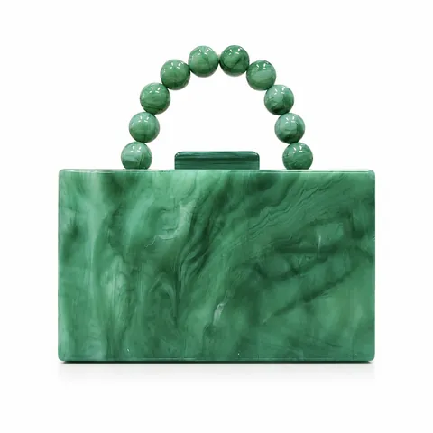 Acrylic Evening Clutch Bag Marble Texture Beaded Handle Hard Shell Box Handbag For Women Wedding Party