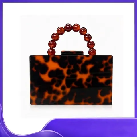 Acrylic Evening Clutch Bag Marble Texture Beaded Handle Hard Shell Box Handbag For Women Wedding Party