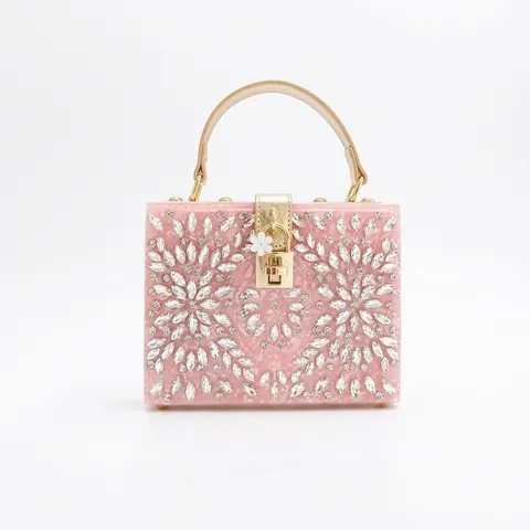 Borsa Da Sera In Acrilico Con Fiore Di Strass Motivo Marmoreo Pochette Rigida Per Matrimonio Festa Evento Formale Donne