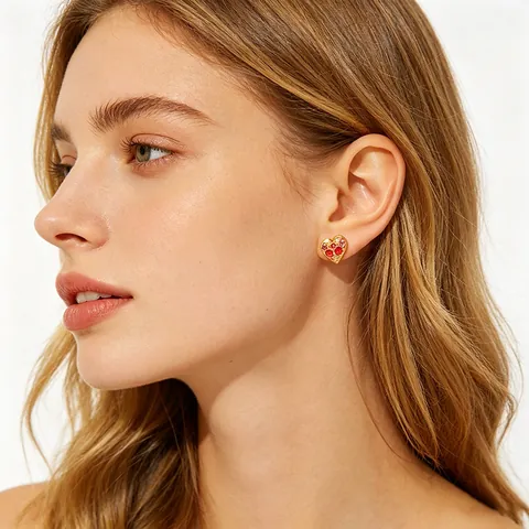 Heart Stud Earrings 18K Gold Plated Stainless Steel Pave Rhinestone Screw Back Fashion Jewelry For Women
