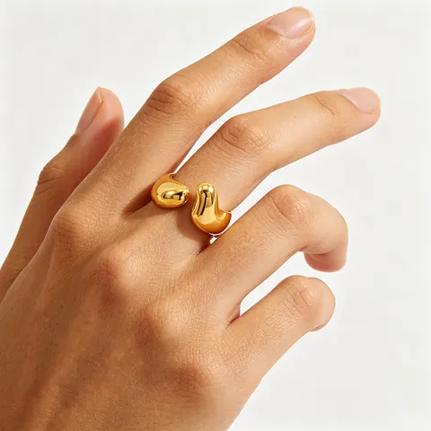 Minimalist Adjustable Open Ring 18K Gold Plated Stainless Steel Irregular Organic Shape Vintage Jewelry For Women