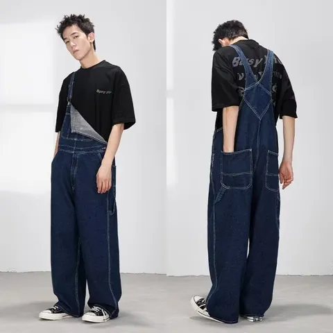 High Street Style Τζιν Σαλοπέτα Άνδρες Γυναίκες Unisex Χαλαρή Ίσια Jumpsuits Vintage Πλυμένο Ρούχα Εργασίας Cargo Παντελόνι με Τιράντες