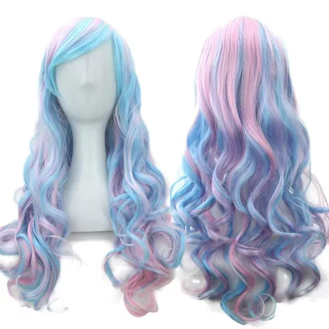 Long Wavy Cosplay Wig For Women Gradient Multicolor Heat Resistant Synthetic Fiber Anime Harajuku Style Full Head Wig